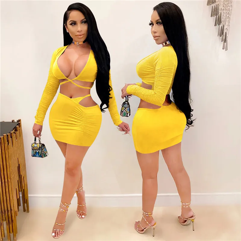 ThornTree Sexy Hollow Out 2 Pieces Set Women Long Sleeve Deep V-neck Lace-up T-shirt Crop Tops High Waist Short Pencil Skirts
ThornTree Sexy Hollow Out 2 Pieces Set Women Long Sleeve Deep V-neck Lace-up T-shirt Crop Tops High Waist Short Pencil Skirts