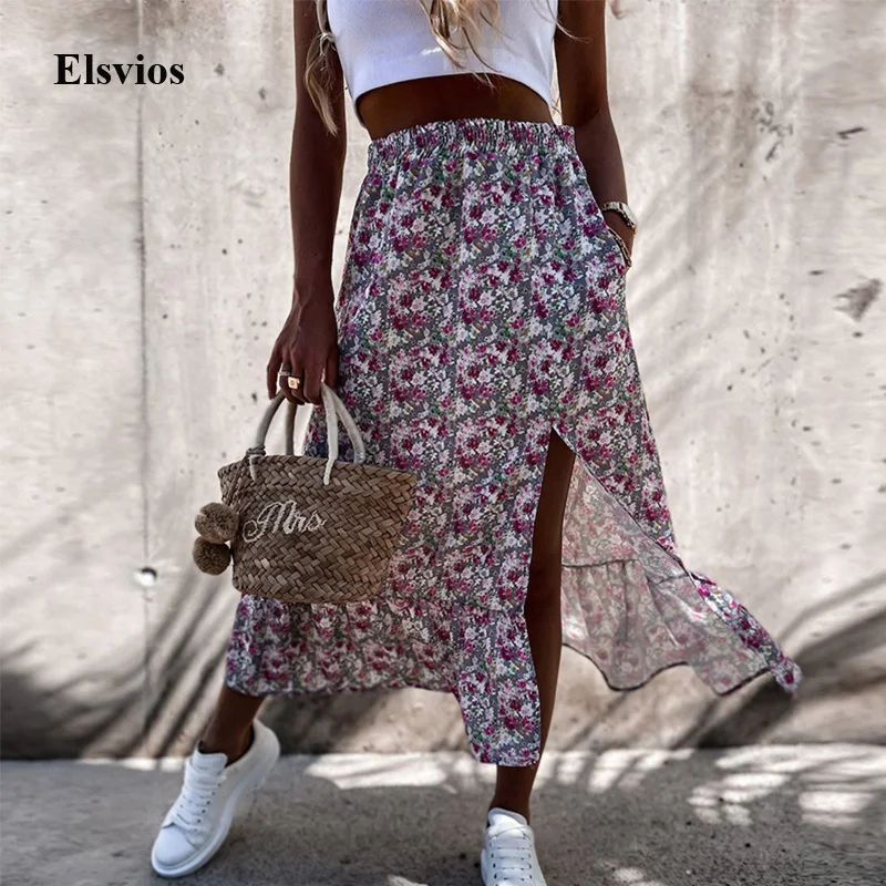 Fashion High Waist Women Beach Skirt Summer Casual Pocket Ruffle Loose Long Skirts Elegant Floral Print Boho Split Party Skirts
Fashion High Waist Women Beach Skirt Summer Casual Pocket Ruffle Loose Long Skirts Elegant Floral Print Boho Split Party Skirts