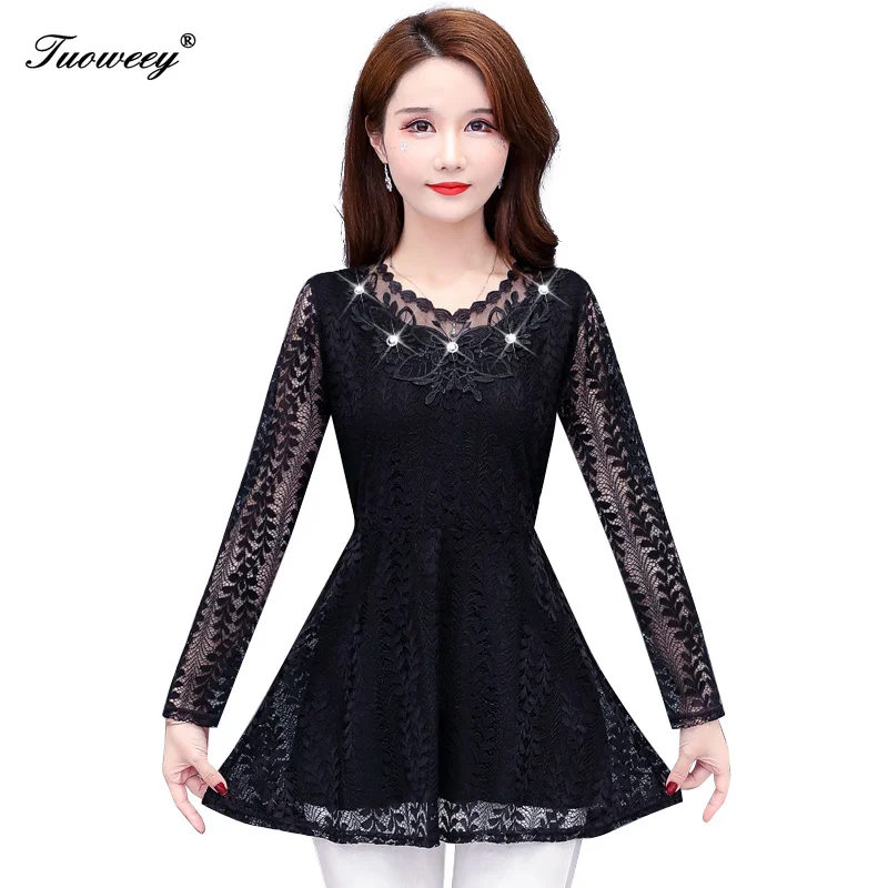 4XL Women Clothing Beading Hollow Out Spring Lace Shirt Tops See Through Basic Female Elegant Long-sleeve Lace Blouses Shirts 
4XL Women Clothing Beading Hollow Out Spring Lace Shirt Tops See Through Basic Female Elegant Long-sleeve Lace Blouses Shirts
