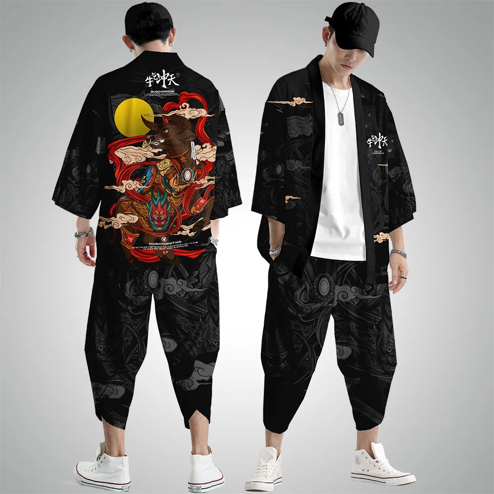 Streetwear Cosplay Costume Black Print Cardigan Fashion Haori Coat Asian Japanese Traditional Kimono Pant Set Clothing for Men
Streetwear Cosplay Costume Black Print Cardigan Fashion Haori Coat Asian Japanese Traditional Kimono Pant Set Clothing for Men