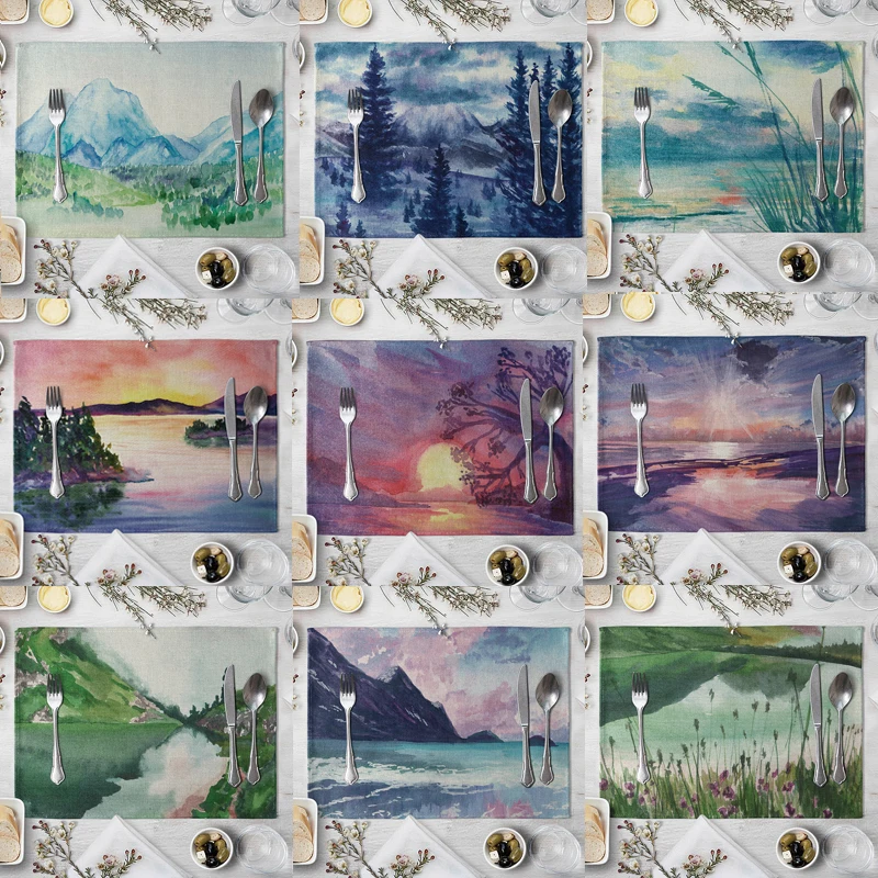 1 Pcs Landscape Pattern Placemat Dining Table Mats Drink Coasters Cotton Linen Pads Kitchen Accessories
1 Pcs Landscape Pattern Placemat Dining Table Mats Drink Coasters Cotton Linen Pads Kitchen Accessories