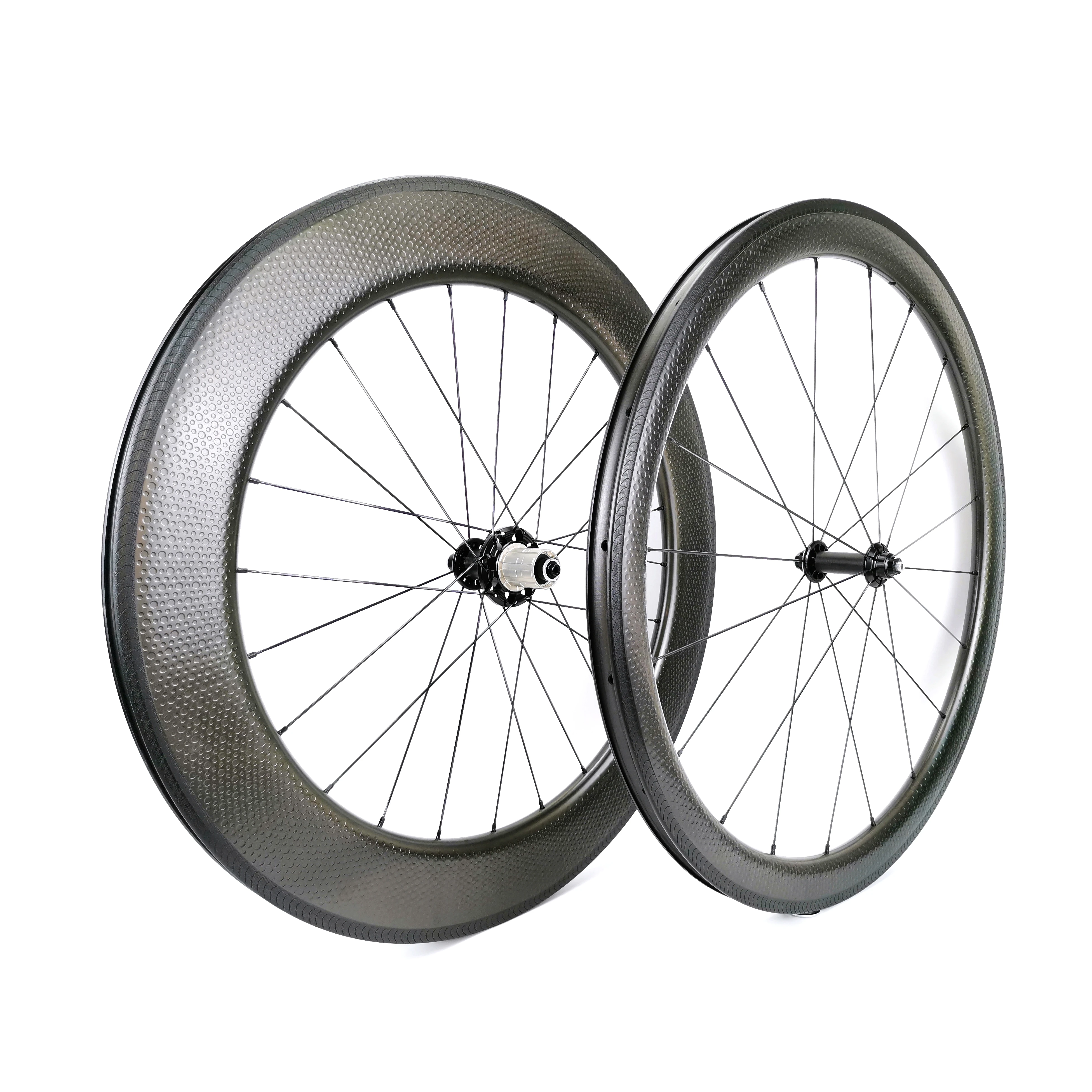 

700C carbon dimple surface road bicycle wheels 26mm width front 45mm rear 80mm depth bike wheelset with specail brake surface