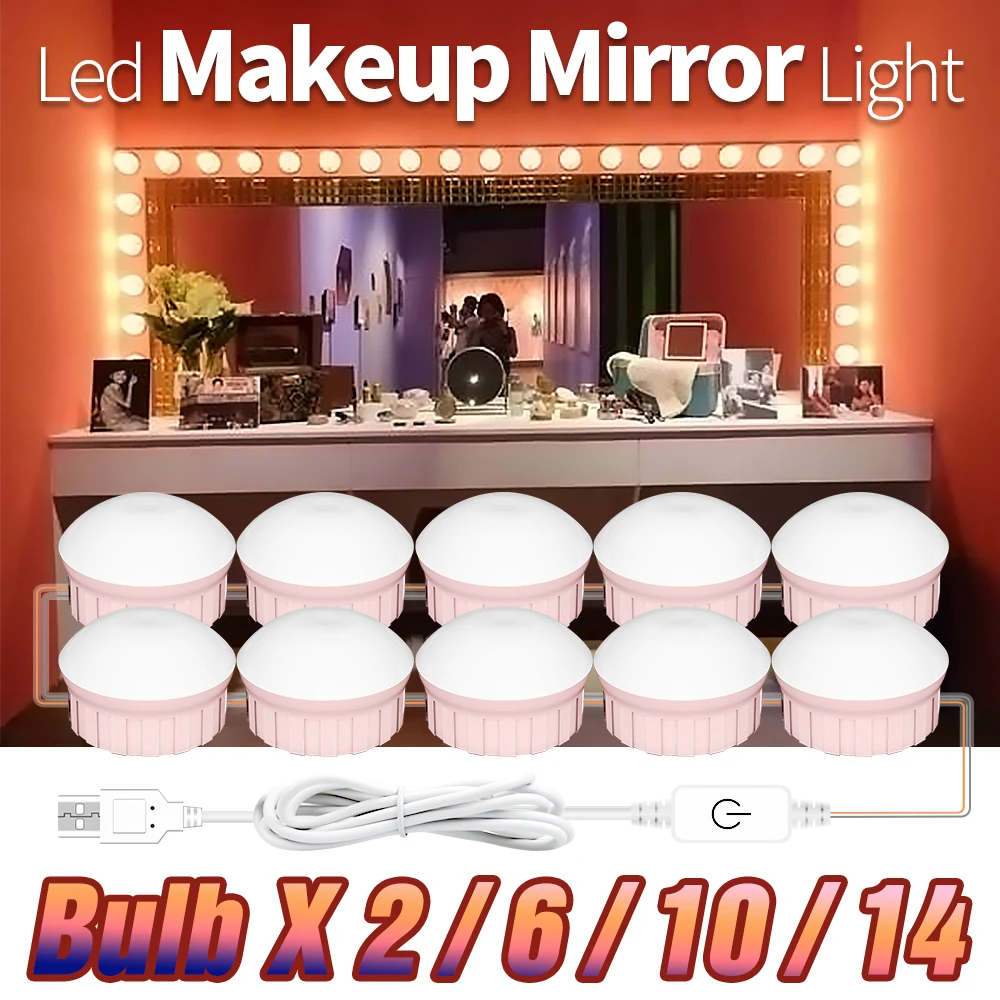 LED Bulbs USB Mirror Light Vanity Lamp Dimmable LED Hollywood Makeup Vanity Light 2 6 10 14kit LED Mirror With Bulb Touch Switch
LED Bulbs USB Mirror Light Vanity Lamp Dimmable LED Hollywood Makeup Vanity Light 2 6 10 14kit LED Mirror With Bulb Touch Switch