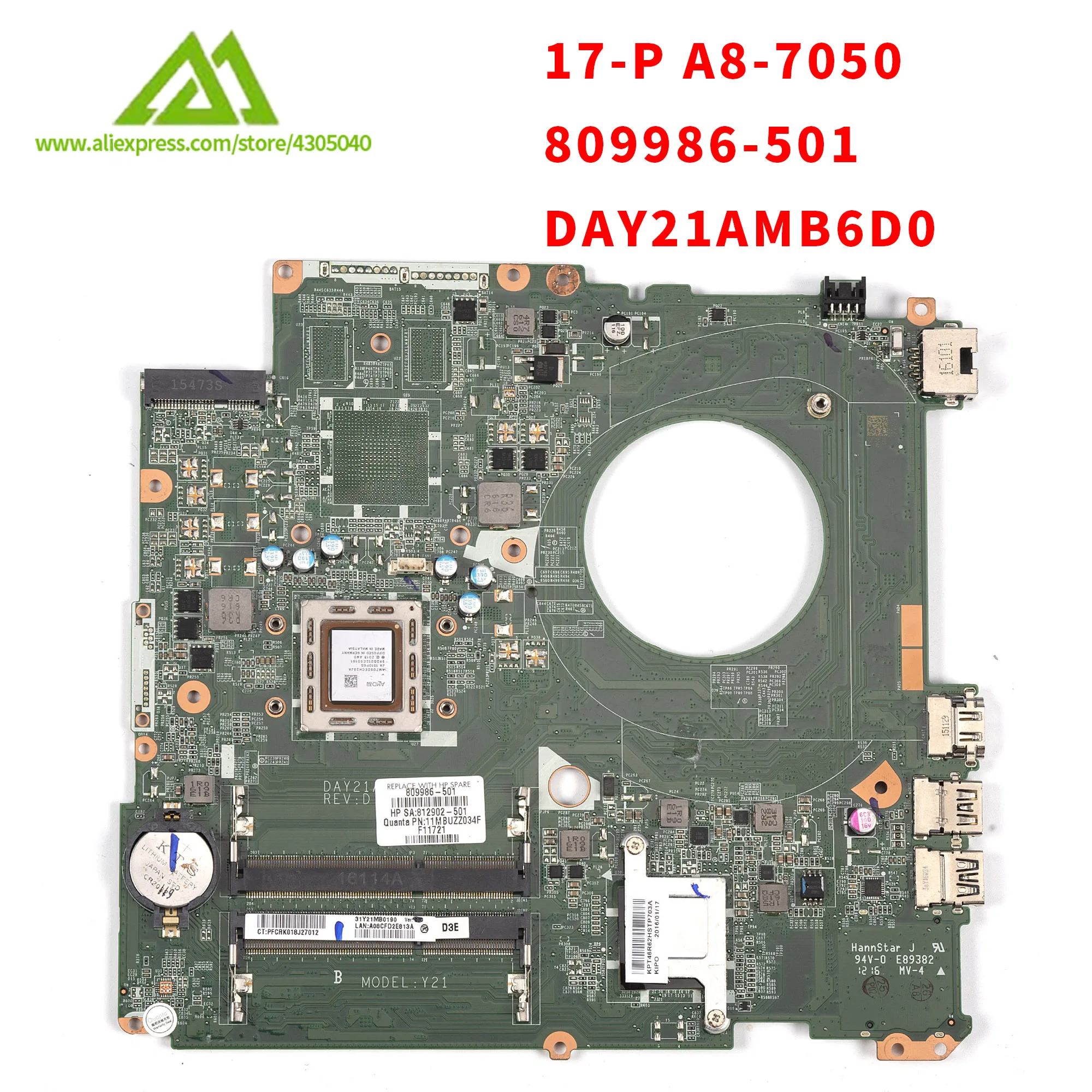 Материнская плата для ноутбука HP 17-P 809986-501 DAY21AMB6D0 с A8-7050 процессором DDR3, полностью протестирована
Материнская плата для ноутбука HP 17-P 809986-501 DAY21AMB6D0 с A8-7050 процессором DDR3, полностью протестирована