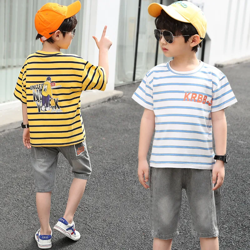 New Summer Boys Clothing Sets Outfits Children Short Sleeve Striped T-shirt + Jeans 2pcs Set Kids Baby Boys Clothes 3-12 Years
New Summer Boys Clothing Sets Outfits Children Short Sleeve Striped T-shirt + Jeans 2pcs Set Kids Baby Boys Clothes 3-12 Years