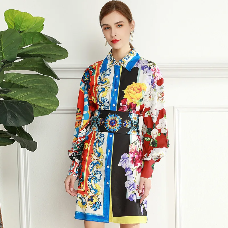Patchwork Floral Pattern Printed Elegant Lapel Long Sleeve Single-Breasted Waist Seal Lace-up Waist-Controlled Shirt Dress New
Patchwork Floral Pattern Printed Elegant Lapel Long Sleeve Single-Breasted Waist Seal Lace-up Waist-Controlled Shirt Dress New
