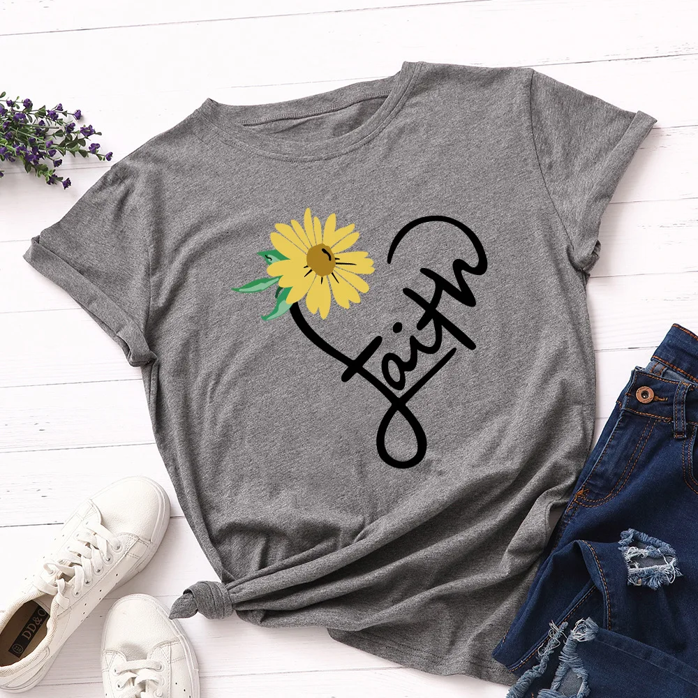 Sunflower Graphic Basic Tops Faith Letter Heart Print Women T-Shirt Plus Size Short Sleeve Tee Shirt Femme Summer Cotton TShirt
Sunflower Graphic Basic Tops Faith Letter Heart Print Women T-Shirt Plus Size Short Sleeve Tee Shirt Femme Summer Cotton TShirt