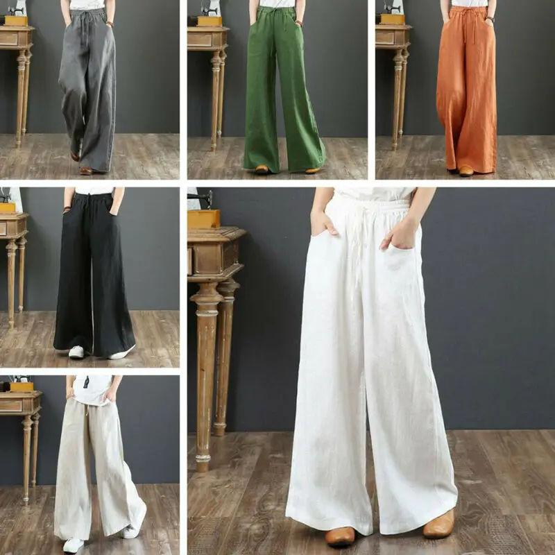 Womens Linen Elastic Waist Loose Pants Flared Wide Leg Trousers Drawstring
Womens Linen Elastic Waist Loose Pants Flared Wide Leg Trousers Drawstring