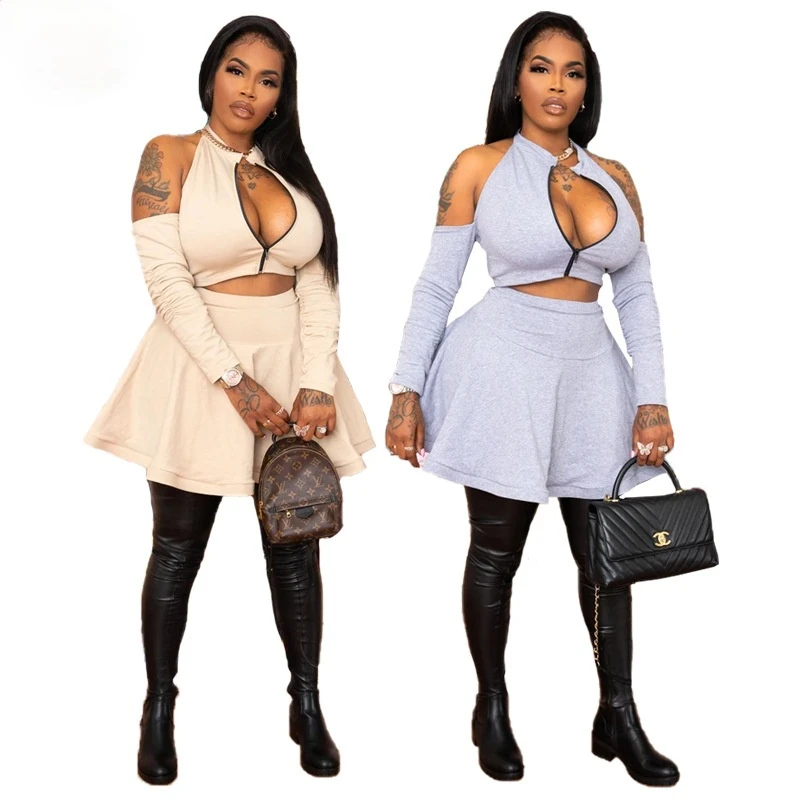 Skirt and Top Set Women 2 Piece Outfits Open Back Zip Top Solid Skirts Club Outfits Plus Size 3XL Spring Wholesale Dropshipping
Skirt and Top Set Women 2 Piece Outfits Open Back Zip Top Solid Skirts Club Outfits Plus Size 3XL Spring Wholesale Dropshipping