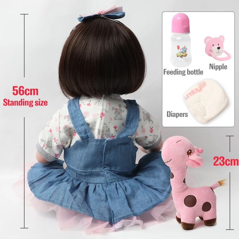 

56cm Lifelike Bebe Reborn Doll Soft Silicone Doll 22inch Toddler Bonecas Realistic Lovely Hair Baby Doll with Giraffe Toys Girls