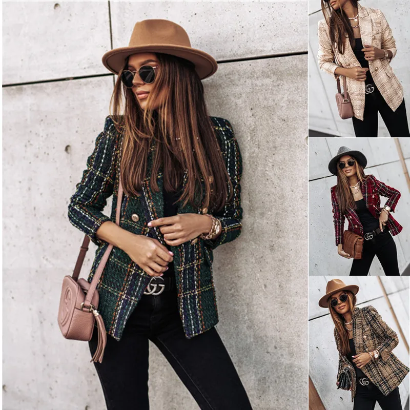 Women Thick Elegant Plaid Double Breasted Buttons Blazers Outwear Ladies Casual Long Sleeve Tailored Coat 2021 New Fashion Hot
Women Thick Elegant Plaid Double Breasted Buttons Blazers Outwear Ladies Casual Long Sleeve Tailored Coat 2021 New Fashion Hot