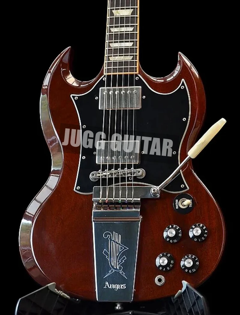 

Angus Young Wine Cherry SG Electric Guitar Engraved Lyre Vibrola Maestro Tremolo Long Tailpiece, Trapezoid Inlay, Tuilp Tuners