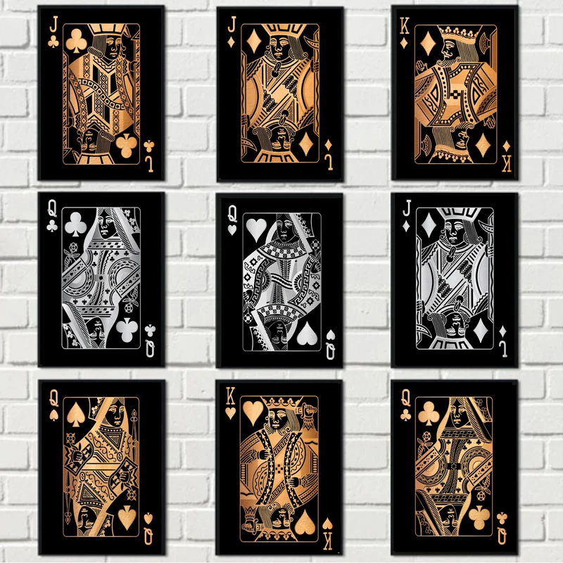 Gold Silver Playing Cards King Queen Canvas Painting Wall Art HD Prints Poster Abstract Cuadros Pictures for Club Bar Home Decor
Gold Silver Playing Cards King Queen Canvas Painting Wall Art HD Prints Poster Abstract Cuadros Pictures for Club Bar Home Decor