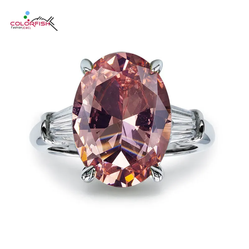

Женское кольцо с 3 камнями Colorfish, овальный вырез, 5 карат, имитация морганита, розовый, три камня, обручальное кольцо, 925 пробы, серебро