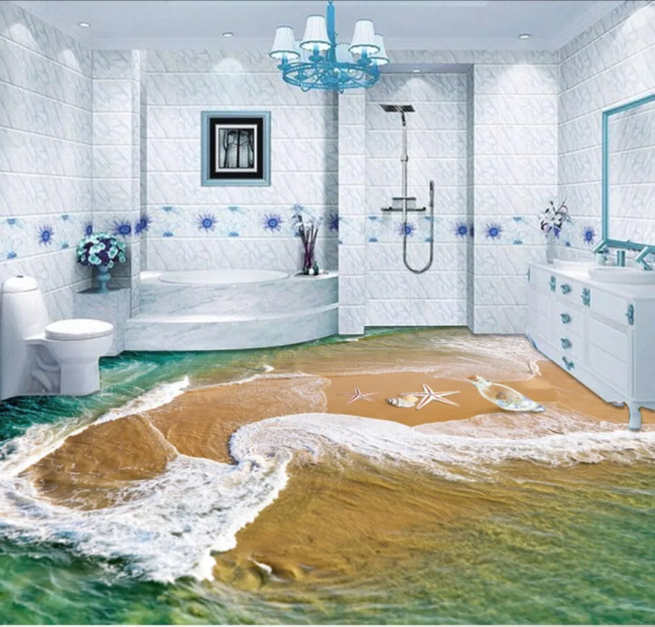 Для пляжа в виде ракушки пляжные ванная комната 3D искусства PVC пол Стикеры печать
