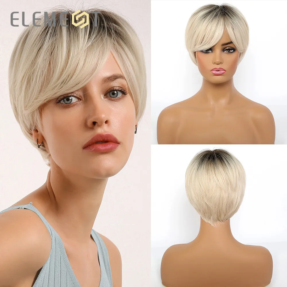 Element Synthetic Short Straight Black Root Ombre Blonde Pixie Cut Wigs with Side Bangs for White/Black Women Heat Resistant
Element Synthetic Short Straight Black Root Ombre Blonde Pixie Cut Wigs with Side Bangs for White/Black Women Heat Resistant