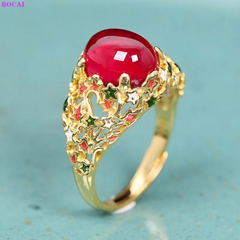 BOCAI 100% Sterling Silver S925 Rings Fashion Classic Thai Silver Enamel Red Corumdum Jewelry Pure Argentum Hand Chain For Women
BOCAI 100% Sterling Silver S925 Rings Fashion Classic Thai Silver Enamel Red Corumdum Jewelry Pure Argentum Hand Chain For Women