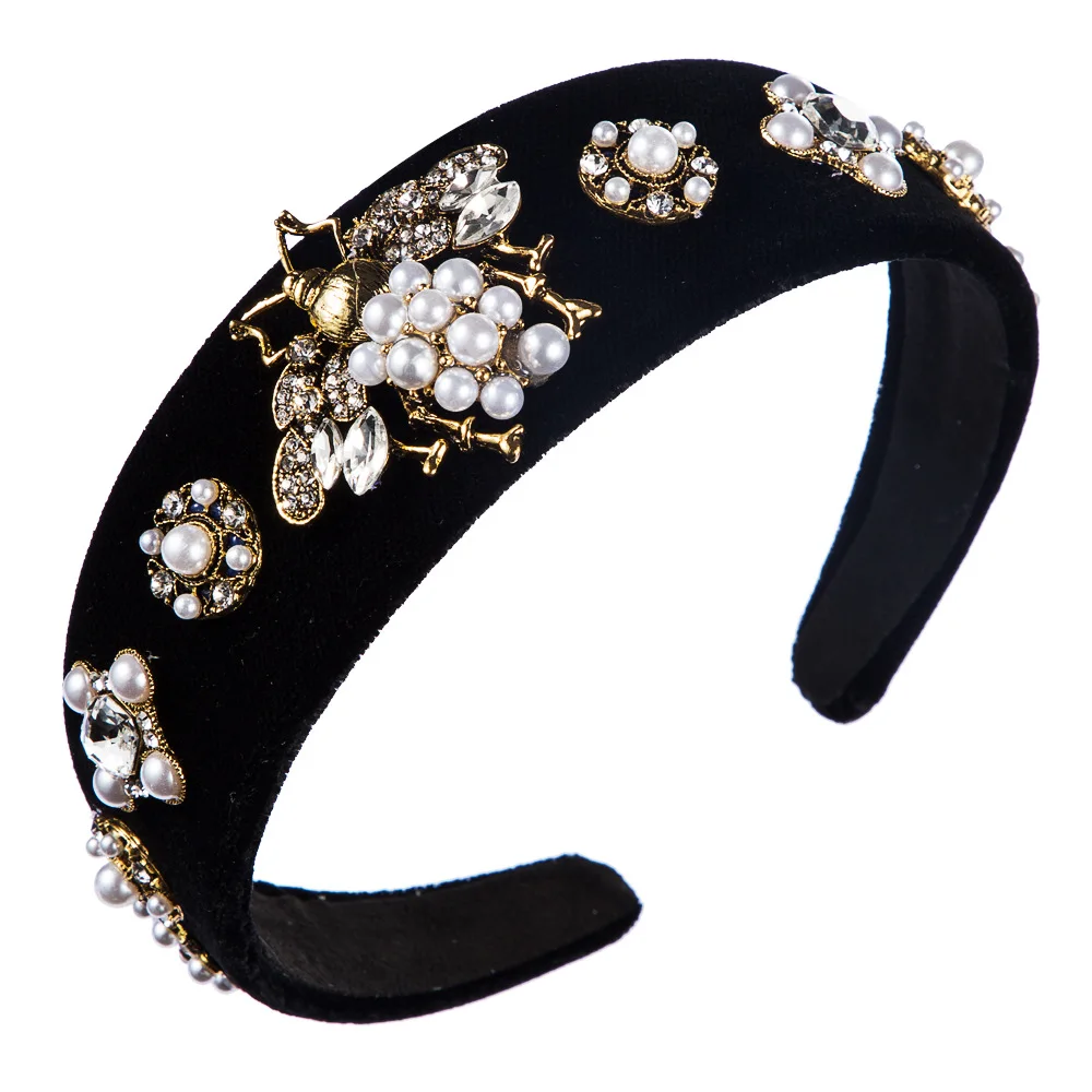 Retro Black Headbands Hairband Hair Hoop Alloy Bee Pearl Bezel Wide Baroque Headband Rhinestone Hair Accessories
Retro Black Headbands Hairband Hair Hoop Alloy Bee Pearl Bezel Wide Baroque Headband Rhinestone Hair Accessories