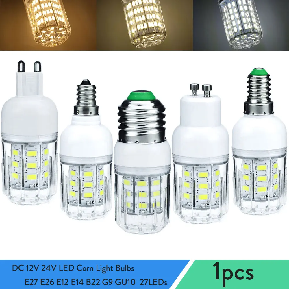 

DC 12V 24V LED Corn Light Bulbs E27 E26 E12 E14 B22 G9 GU10 Spotlights 7W 27LEDs Home Bright Table Desk Lamps Indoor Lighting