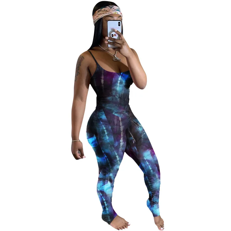Tie Dye Print Bodycon Jumpsuit Women Sexy Spaghetti Strap Sleeveless Side Drape Sporty Rompers Women Jumpsuits Club Outfits 
Tie Dye Print Bodycon Jumpsuit Women Sexy Spaghetti Strap Sleeveless Side Drape Sporty Rompers Women Jumpsuits Club Outfits