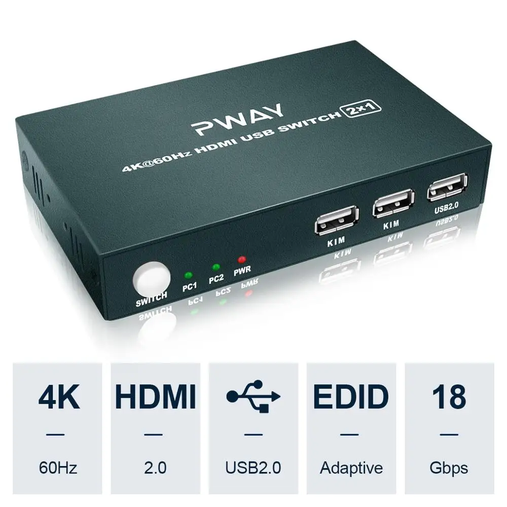 PWAY Out 4K USB HDMI KVM Switch Box Video Display USB Switch Splitter For 2 PC Sharing Keyboard Mouse Plug And Paly
PWAY Out 4K USB HDMI KVM Switch Box Video Display USB Switch Splitter For 2 PC Sharing Keyboard Mouse Plug And Paly