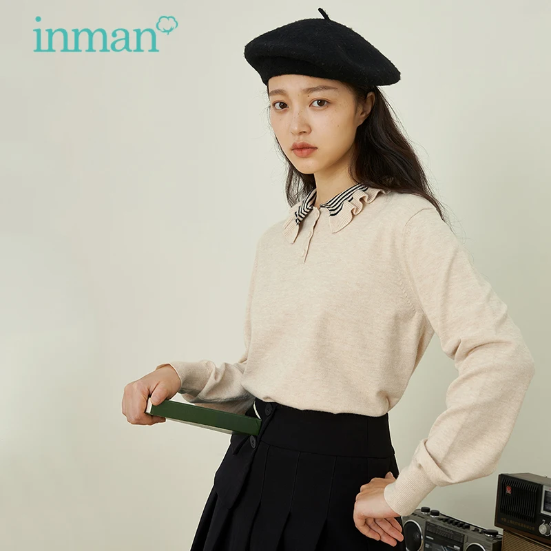 INMAN Women's Sweater Autumn Winter Kawaii Sweet Pleated Striped Lapel Design Casual Pullover Beige Female Top
INMAN Women's Sweater Autumn Winter Kawaii Sweet Pleated Striped Lapel Design Casual Pullover Beige Female Top