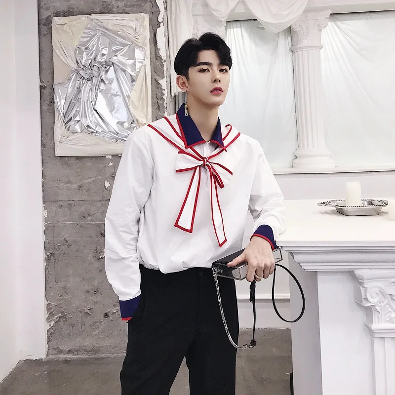 Men Long Sleeve Casual Pullover Fashion Bow Necklace Couple Shirts Male Business and leisure Dress Shirts Stage Clothes
Men Long Sleeve Casual Pullover Fashion Bow Necklace Couple Shirts Male Business and leisure Dress Shirts Stage Clothes