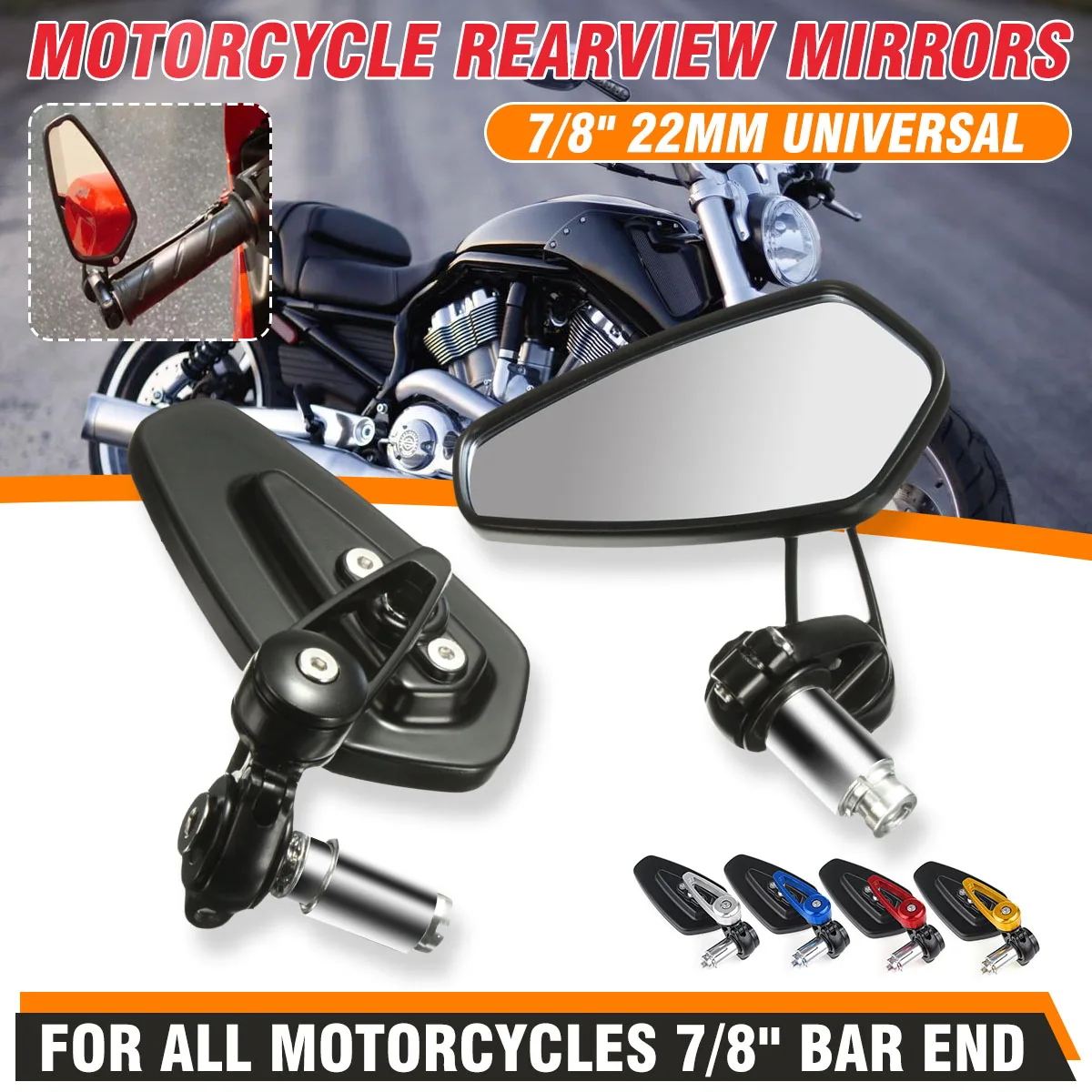 Universal Motorcycle Handle Bar End Rearview Side Mirrors Aluminum 2Pcs 7/8 Inch 22mm Side Rear Mirror For Triumph Triple
Universal Motorcycle Handle Bar End Rearview Side Mirrors Aluminum 2Pcs 7/8 Inch 22mm Side Rear Mirror For Triumph Triple