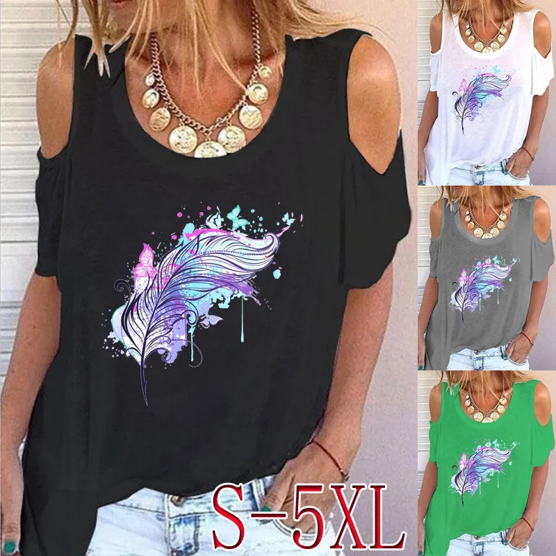 Summer New Fashion Women's Feather Print Short Sleeve Round Neck Shirt Top Casual Off Shoulder T-shirt Plus Size
Summer New Fashion Women's Feather Print Short Sleeve Round Neck Shirt Top Casual Off Shoulder T-shirt Plus Size