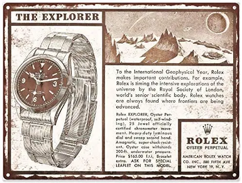 Оловянная вывеска 1958 Часы Rolex Explorer магазин манских пещер Забавный паб домашний