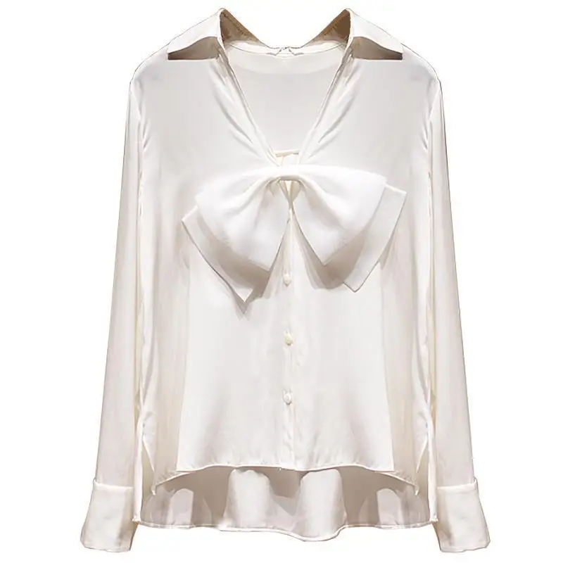 2021 Spring New V-neck Top White Full Bow Office Lady Women Shirts
2021 Spring New V-neck Top White Full Bow Office Lady Women Shirts