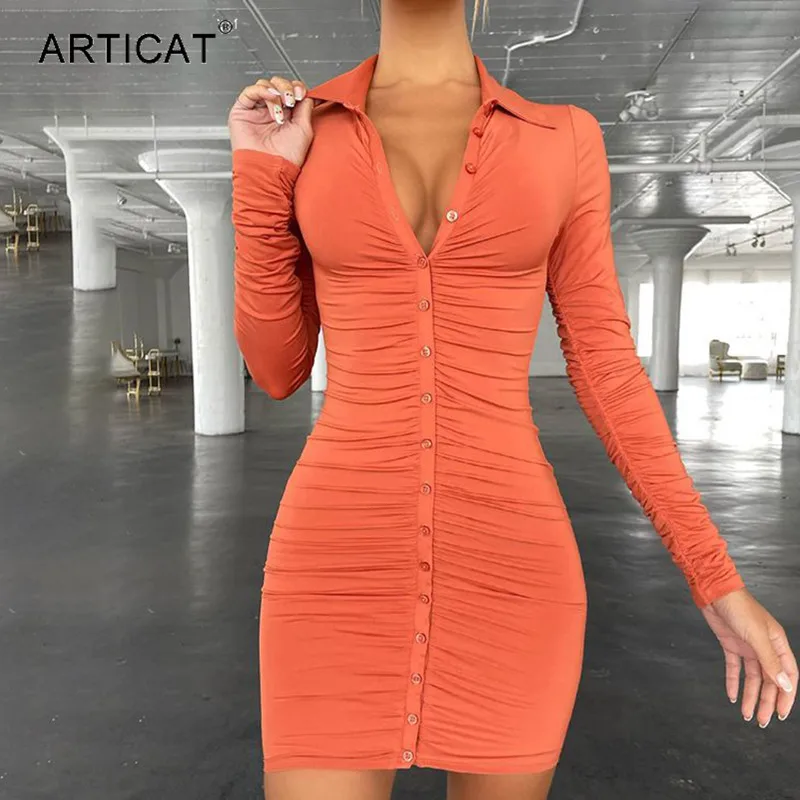 Articat New Autumn Casual Women's Dresses Vintage Bodycon Single-breasted Summer Dress Simply Ruched Y2K Women's Clothing 2021
Articat New Autumn Casual Women's Dresses Vintage Bodycon Single-breasted Summer Dress Simply Ruched Y2K Women's Clothing 2021