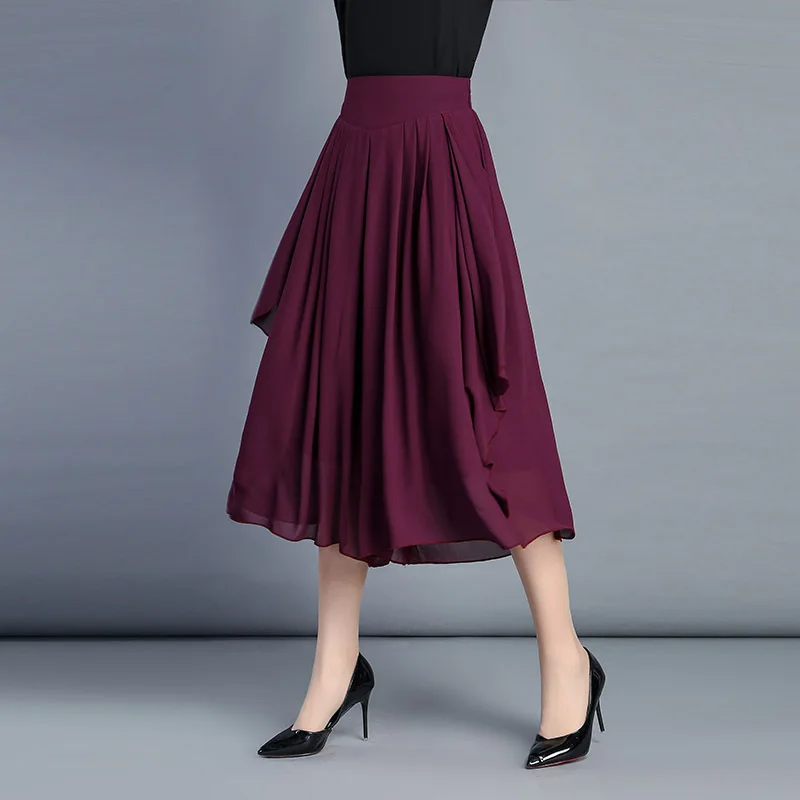Женская юбка с широкими штанинами однотонная Повседневная Свободная шифоновая
