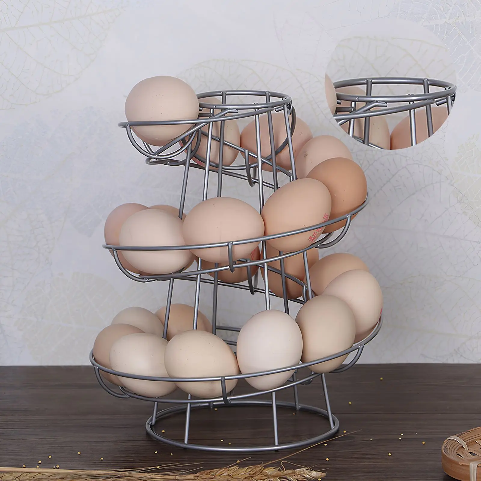 Silver Egg Holder Stand Spiraling Dispenser Egg Storage Rack Organizer For Home Kitchen
Silver Egg Holder Stand Spiraling Dispenser Egg Storage Rack Organizer For Home Kitchen