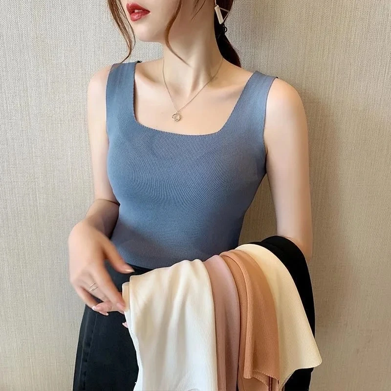 U Neck Knitted Tops Casual Slim Women Summer T-shirts Female Sleeveless Fashion Sexy Korean Style Tights Streetwear
U Neck Knitted Tops Casual Slim Women Summer T-shirts Female Sleeveless Fashion Sexy Korean Style Tights Streetwear