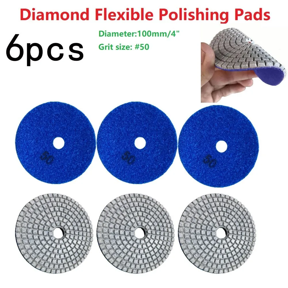 6pcs Diamond Dry Polishing Pad Granite Marble Flexible Resin Sanding Disc 4"/100mm #50 Ceramic Stone Polisher Disc
6pcs Diamond Dry Polishing Pad Granite Marble Flexible Resin Sanding Disc 4"/100mm #50 Ceramic Stone Polisher Disc