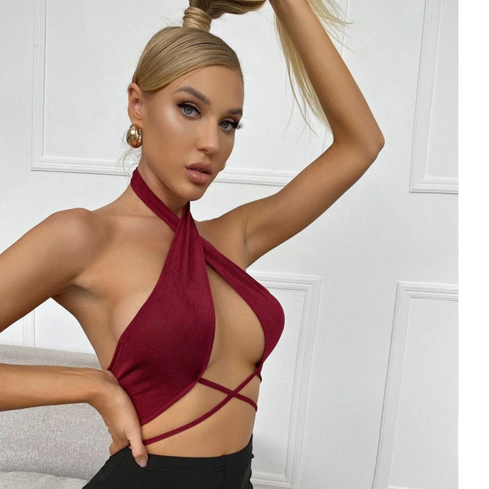 Female Camisole Solid Color Halter Neck Hollow Out Backless Vest Sleeveless Crop Tops for Summer
Female Camisole Solid Color Halter Neck Hollow Out Backless Vest Sleeveless Crop Tops for Summer