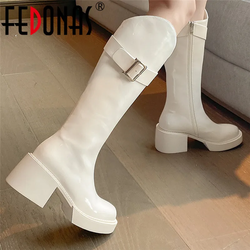 FEDONAS Patent Leather Women Knee High Boots Autumn Winter Fashion Buckle Thick Heels Pumps Platforms Shoes Woman Party Casual
FEDONAS Patent Leather Women Knee High Boots Autumn Winter Fashion Buckle Thick Heels Pumps Platforms Shoes Woman Party Casual