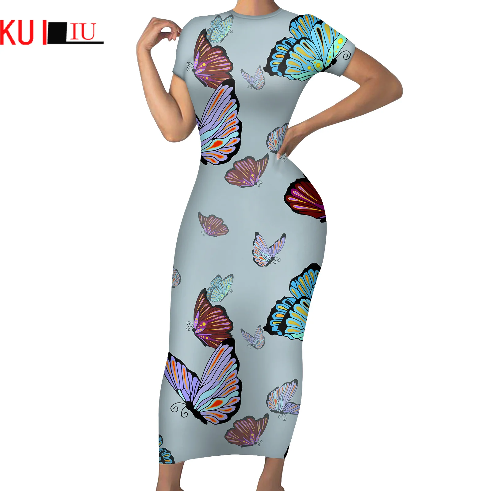 KUILIU Sexy Women's Butterfly Pattern Bule Slim Pencil Long Dress Vintage Short Sleeve Robe Female Casual Bodycon Dress
KUILIU Sexy Women's Butterfly Pattern Bule Slim Pencil Long Dress Vintage Short Sleeve Robe Female Casual Bodycon Dress
