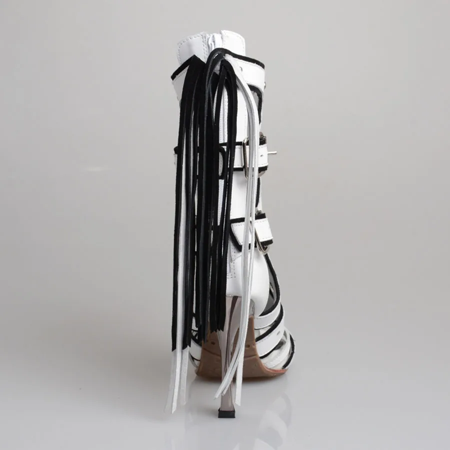 Prova Perfetto Newest Fringe Genuine Leather High Heel Sandals Women Summer Boots Rivet Hollow Out Mixed Color Tassel Sandals
Prova Perfetto Newest Fringe Genuine Leather High Heel Sandals Women Summer Boots Rivet Hollow Out Mixed Color Tassel Sandals