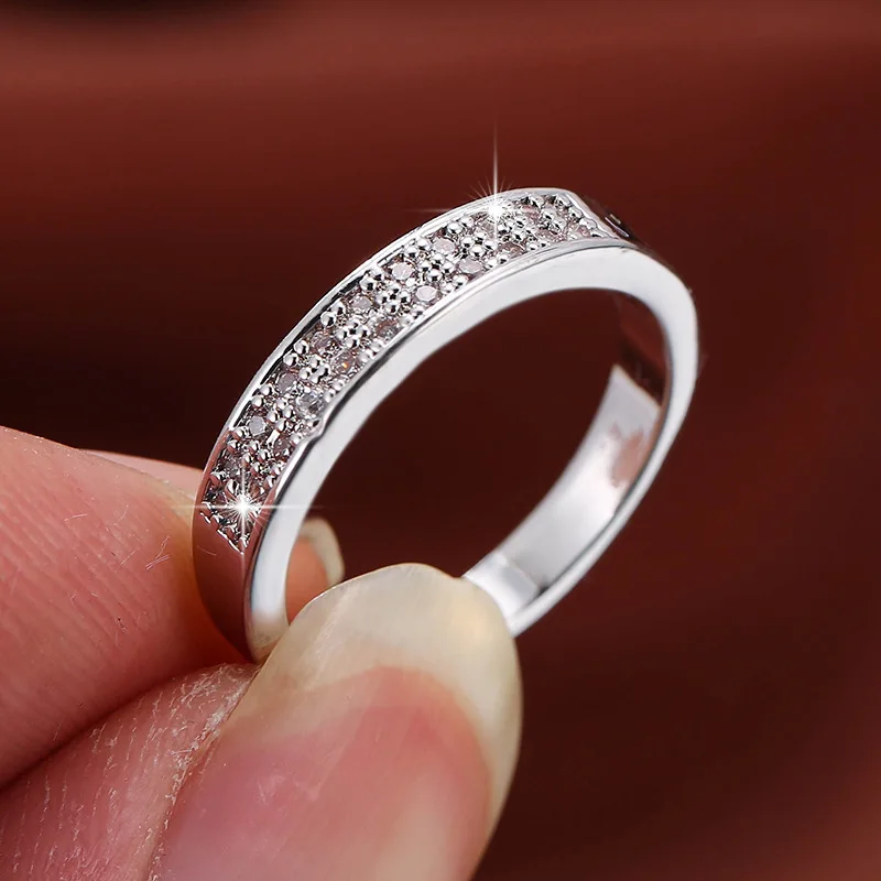 Silver Plated Rings With Double Row Zircon Designed For Women Women Rings Fashion Simple Charm Banquet Engagement Rings 
Silver Plated Rings With Double Row Zircon Designed For Women Women Rings Fashion Simple Charm Banquet Engagement Rings