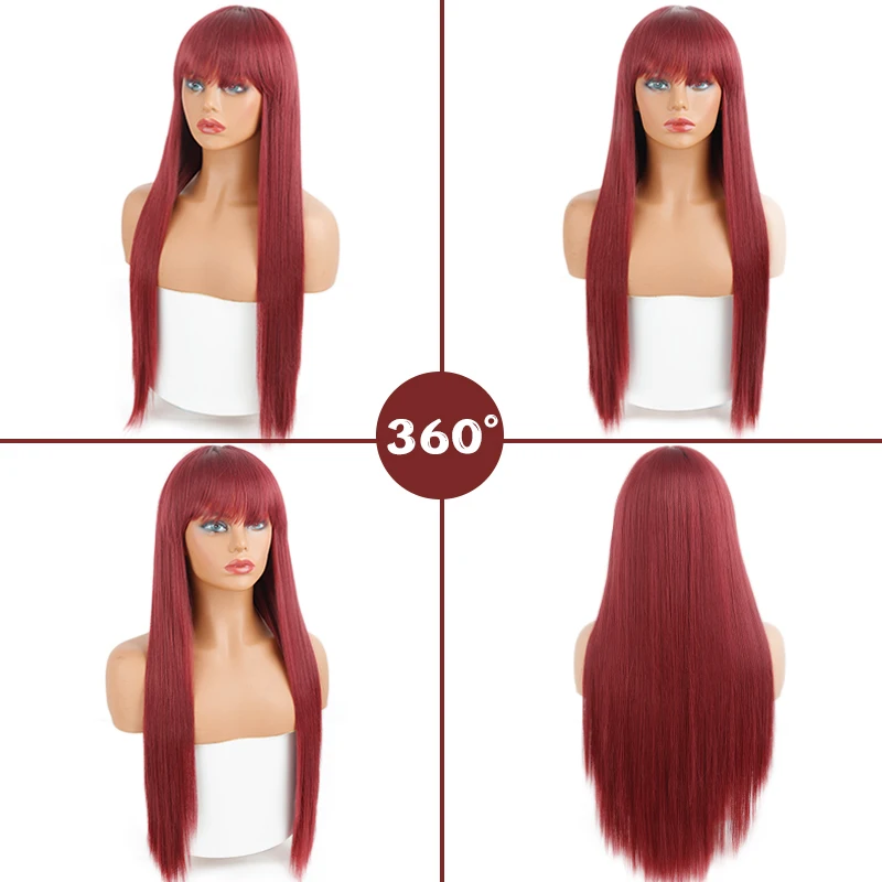 Длинный прямой винно-красный парик с челкой синтетические волосы парики челка