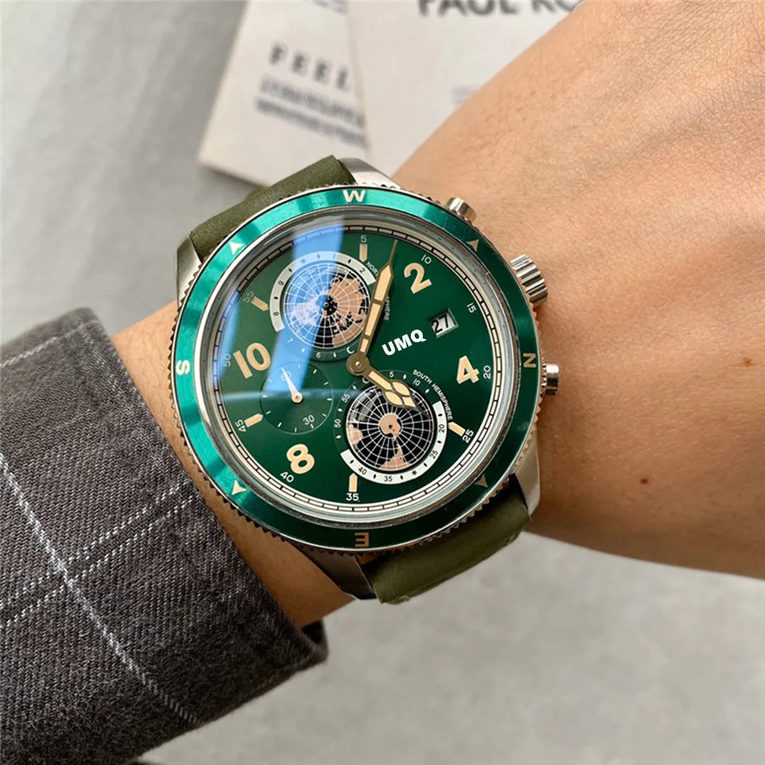 Men's full function timing, the earth figure in the quartz watch dial can rotate. With racing timing function aaa watch
Men's full function timing, the earth figure in the quartz watch dial can rotate. With racing timing function aaa watch