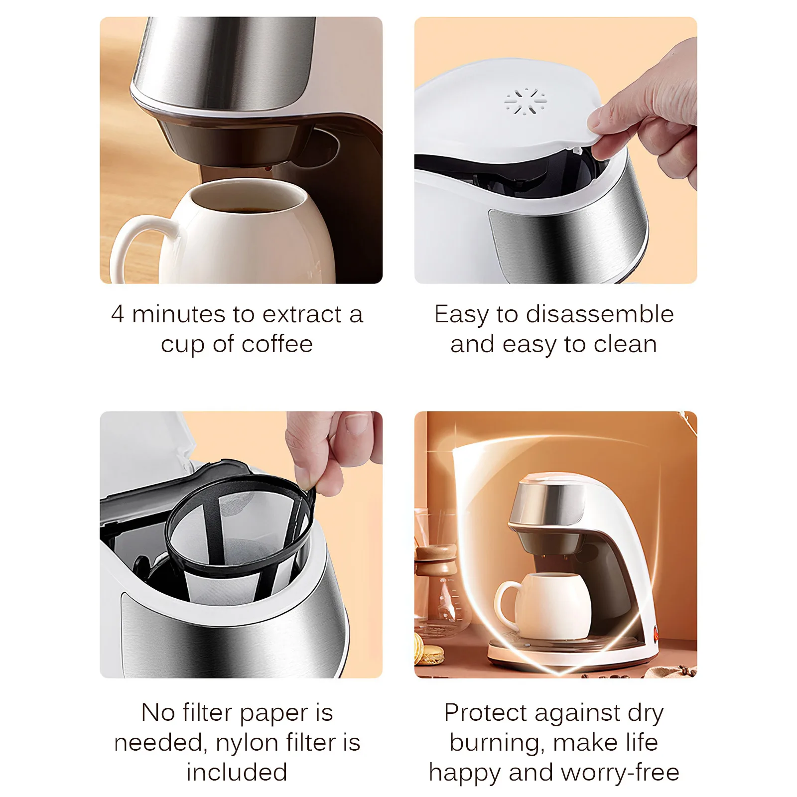1/2-Cup Drip Coffee Machine With Reusable Filter And Cup Portable Drip Instant Coffee Maker Easy To Use For Kitchen
1/2-Cup Drip Coffee Machine With Reusable Filter And Cup Portable Drip Instant Coffee Maker Easy To Use For Kitchen