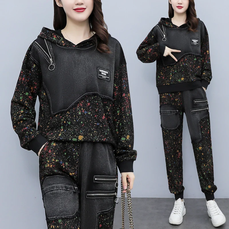 2023 Spring 2piece Set Korean Women Embroidery Jackets And Pants Ladies Punk Denim Suits Hooded Printed Two Piece Sets Plus Size
2023 Spring 2piece Set Korean Women Embroidery Jackets And Pants Ladies Punk Denim Suits Hooded Printed Two Piece Sets Plus Size