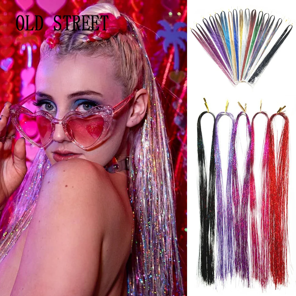 

Sparkle Synthetic Hair Extensions for Accessories High Temperature Fiber Bling Women's Hair Tinsel Glitter Strands In Braiders