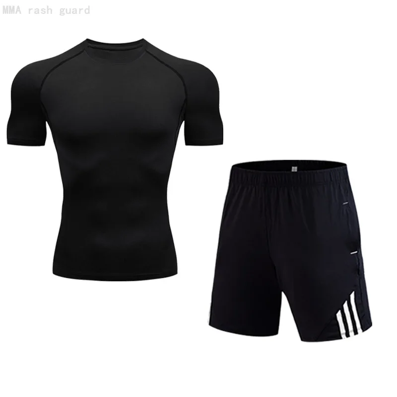 Black Men's Short Sleeve T-shirt + Shorts Fitness Clothing Quick Dry 2 Piece Tracksuit Men Bodybuilding T-shirt Set Jogging Suit
Black Men's Short Sleeve T-shirt + Shorts Fitness Clothing Quick Dry 2 Piece Tracksuit Men Bodybuilding T-shirt Set Jogging Suit