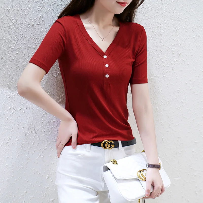 The new thread-free white V-neck short-sleeved clothes , summer T-shirt with thin half-sleeved nail buckled Modale T-shirt
The new thread-free white V-neck short-sleeved clothes , summer T-shirt with thin half-sleeved nail buckled Modale T-shirt