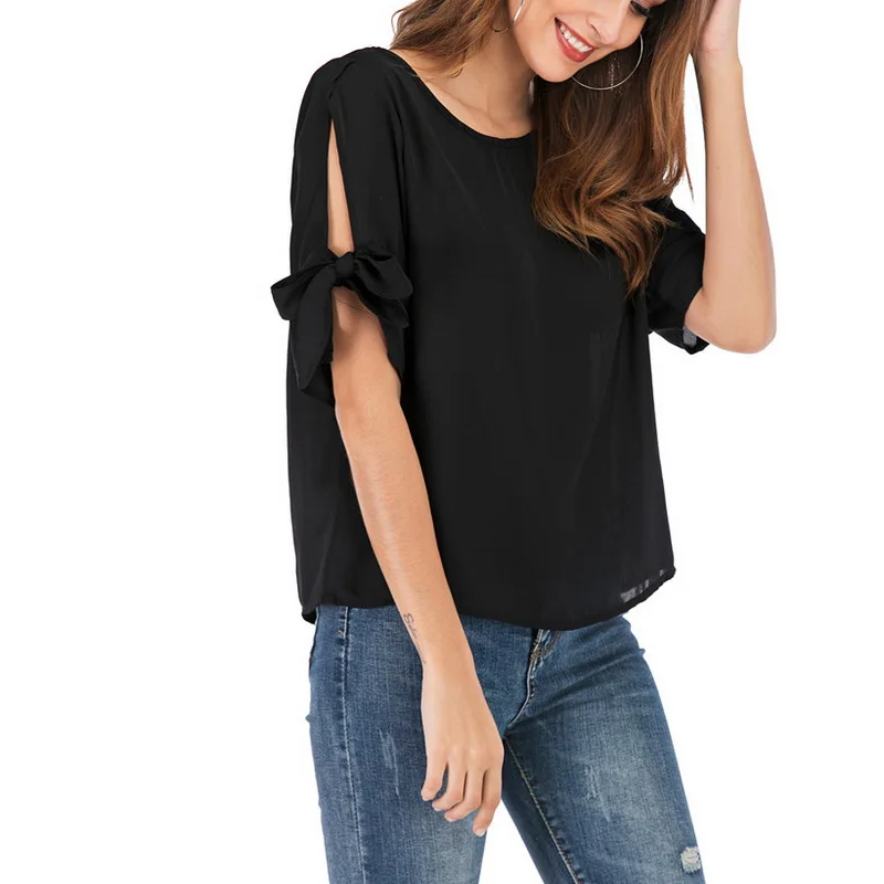 Summer Women's Black Classic Casual Lace Up Short Sleeve Loose And Versatile Chiffon T-Shirt Simple And Comfortable
Summer Women's Black Classic Casual Lace Up Short Sleeve Loose And Versatile Chiffon T-Shirt Simple And Comfortable