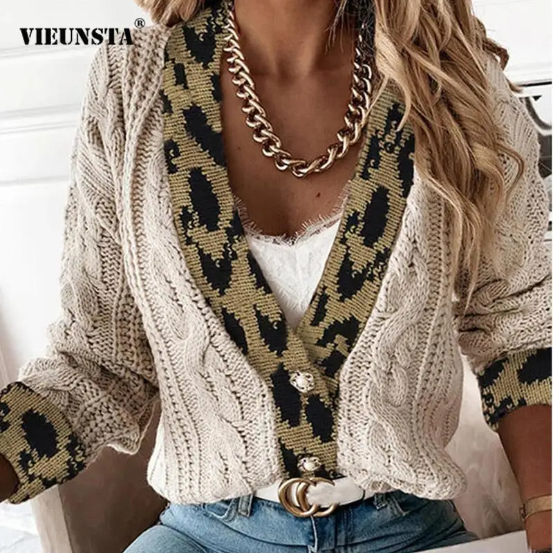 Fashion Knitted Patchwork Cardigan Sweater Women Elegant Leopard V Neck Casual Pullovers Ladies Single Breasted Long Sleeve Tops
Fashion Knitted Patchwork Cardigan Sweater Women Elegant Leopard V Neck Casual Pullovers Ladies Single Breasted Long Sleeve Tops